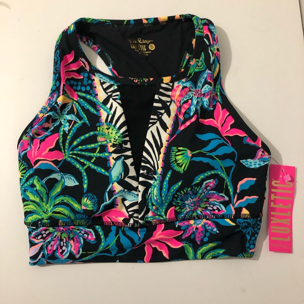 NWT Lilly Pulitzer Somerset Sports Bra Onyx Paradise Glow Engineer Women’s Small